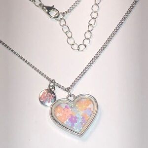 Silver Tone BFF Floating Flowers Heart Pendant Boho Necklace